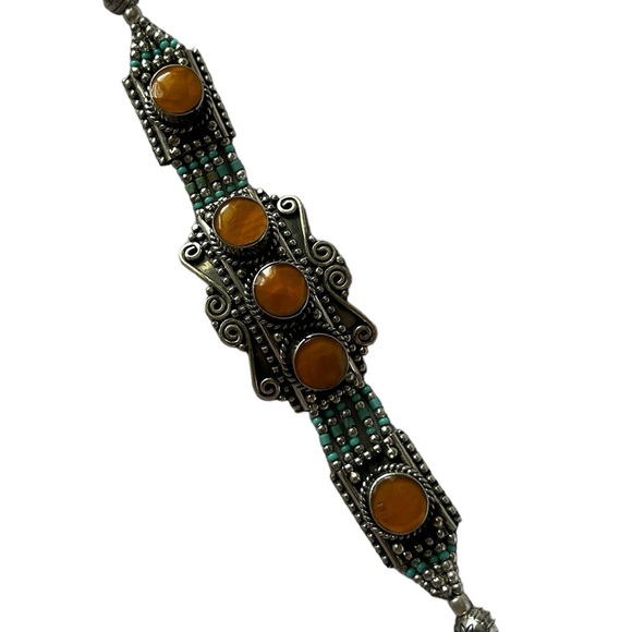 NEW Handmade Tibetan Silver with Genuine Coral & Turquoise Bracelet. - Picture 5 of 9